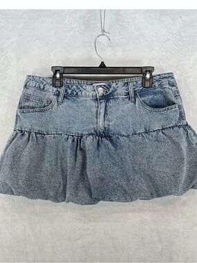 Dakota blue acid Light Blue Denim Ruffle bell Mini Skirt Sz medium